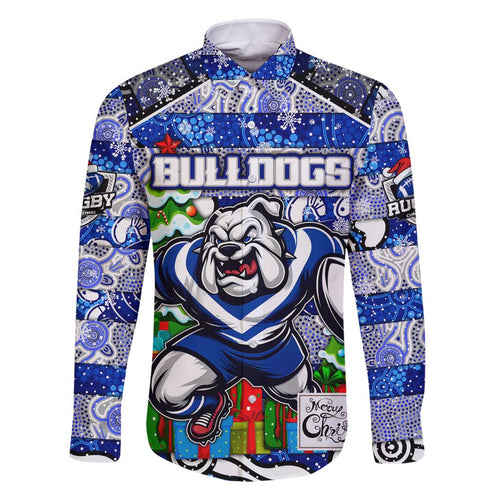Custom Bulldogs Rugby Merry Christmas Family Matching Summer Maxi Dress and Hawaiian Shirt Indigenous Australian Art