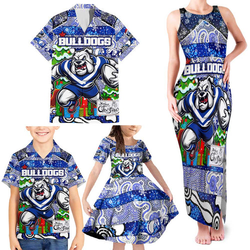 Custom Bulldogs Rugby Merry Christmas Family Matching Tank Maxi Dress and Hawaiian Shirt Indigenous Australian Art