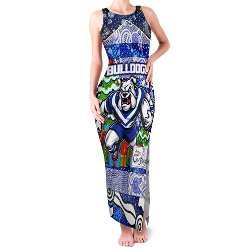 Custom Bulldogs Rugby Merry Christmas Family Matching Tank Maxi Dress and Hawaiian Shirt Indigenous Australian Art
