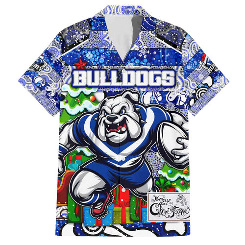 Custom Bulldogs Rugby Merry Christmas Hawaiian Shirt Indigenous Australian Art
