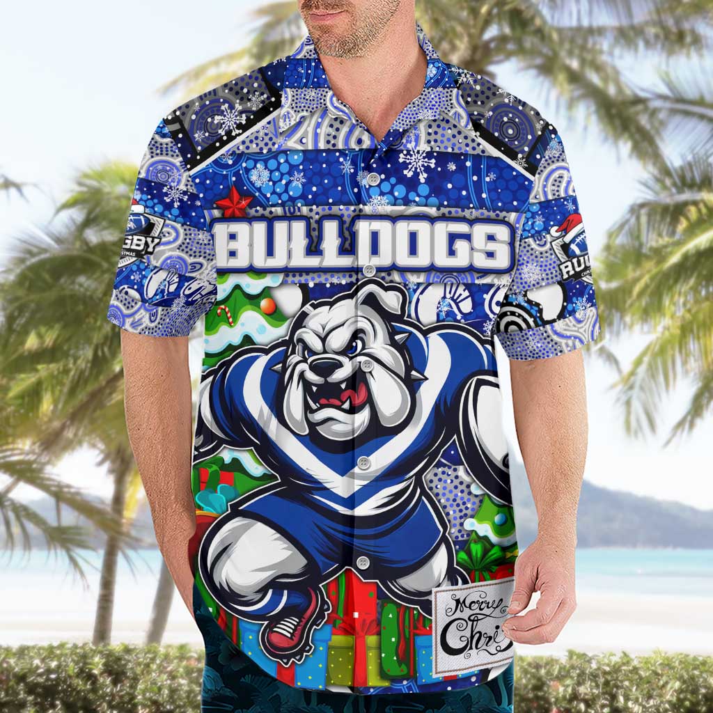 Custom Bulldogs Rugby Merry Christmas Hawaiian Shirt Indigenous Australian Art