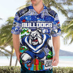Custom Bulldogs Rugby Merry Christmas Hawaiian Shirt Indigenous Australian Art