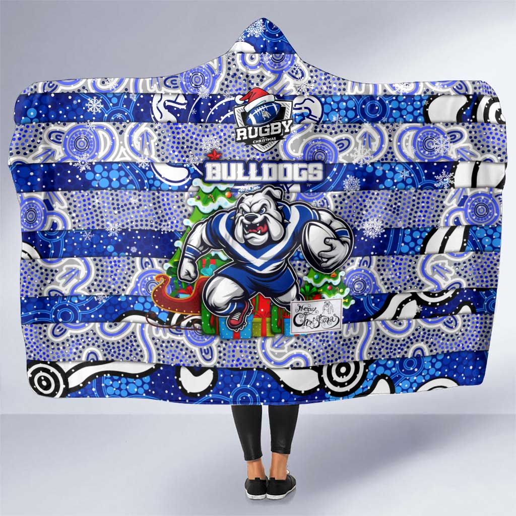 Bulldogs Rugby Merry Christmas Hooded Blanket Indigenous Australian Art
