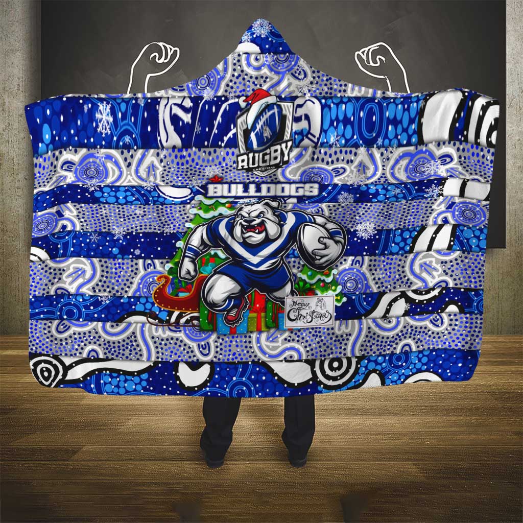 Bulldogs Rugby Merry Christmas Hooded Blanket Indigenous Australian Art