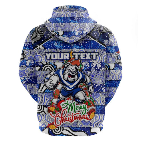 Custom Bulldogs Rugby Merry Christmas Hoodie Indigenous Australian Art