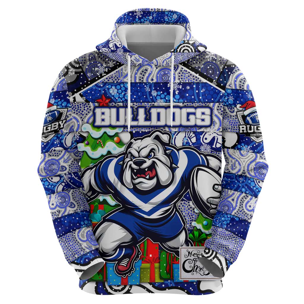 Custom Bulldogs Rugby Merry Christmas Hoodie Indigenous Australian Art