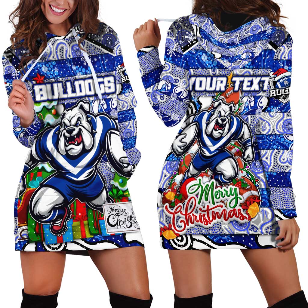 Custom Bulldogs Rugby Merry Christmas Hoodie Dress Indigenous Australian Art