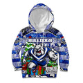 Custom Bulldogs Rugby Merry Christmas Kid Hoodie Indigenous Australian Art