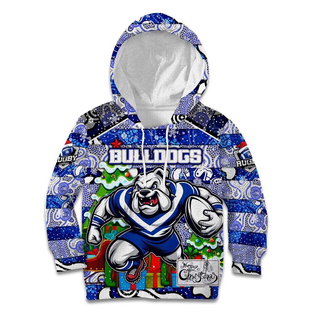 Custom Bulldogs Rugby Merry Christmas Kid Hoodie Indigenous Australian Art