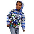 Custom Bulldogs Rugby Merry Christmas Kid Hoodie Indigenous Australian Art
