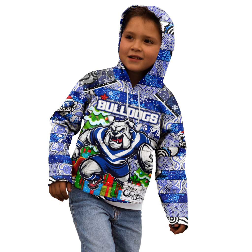 Custom Bulldogs Rugby Merry Christmas Kid Hoodie Indigenous Australian Art