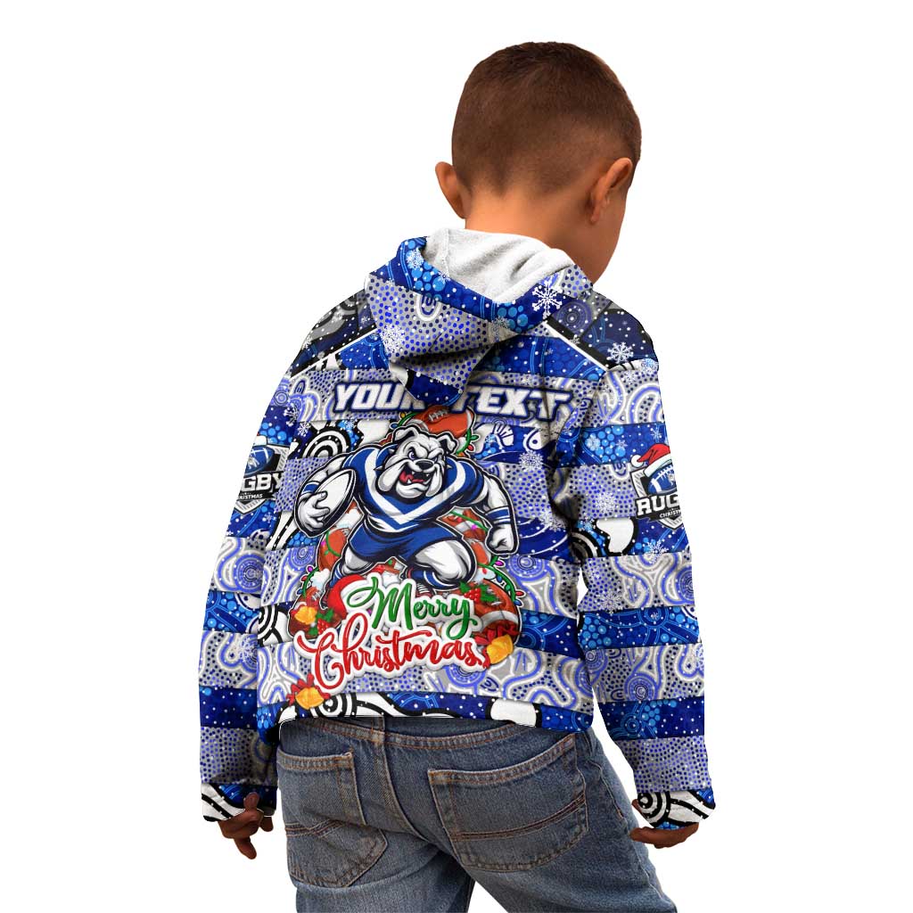 Custom Bulldogs Rugby Merry Christmas Kid Hoodie Indigenous Australian Art