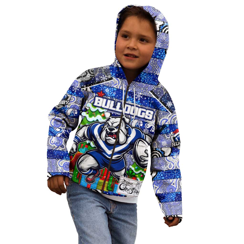 Custom Bulldogs Rugby Merry Christmas Kid Hoodie Indigenous Australian Art