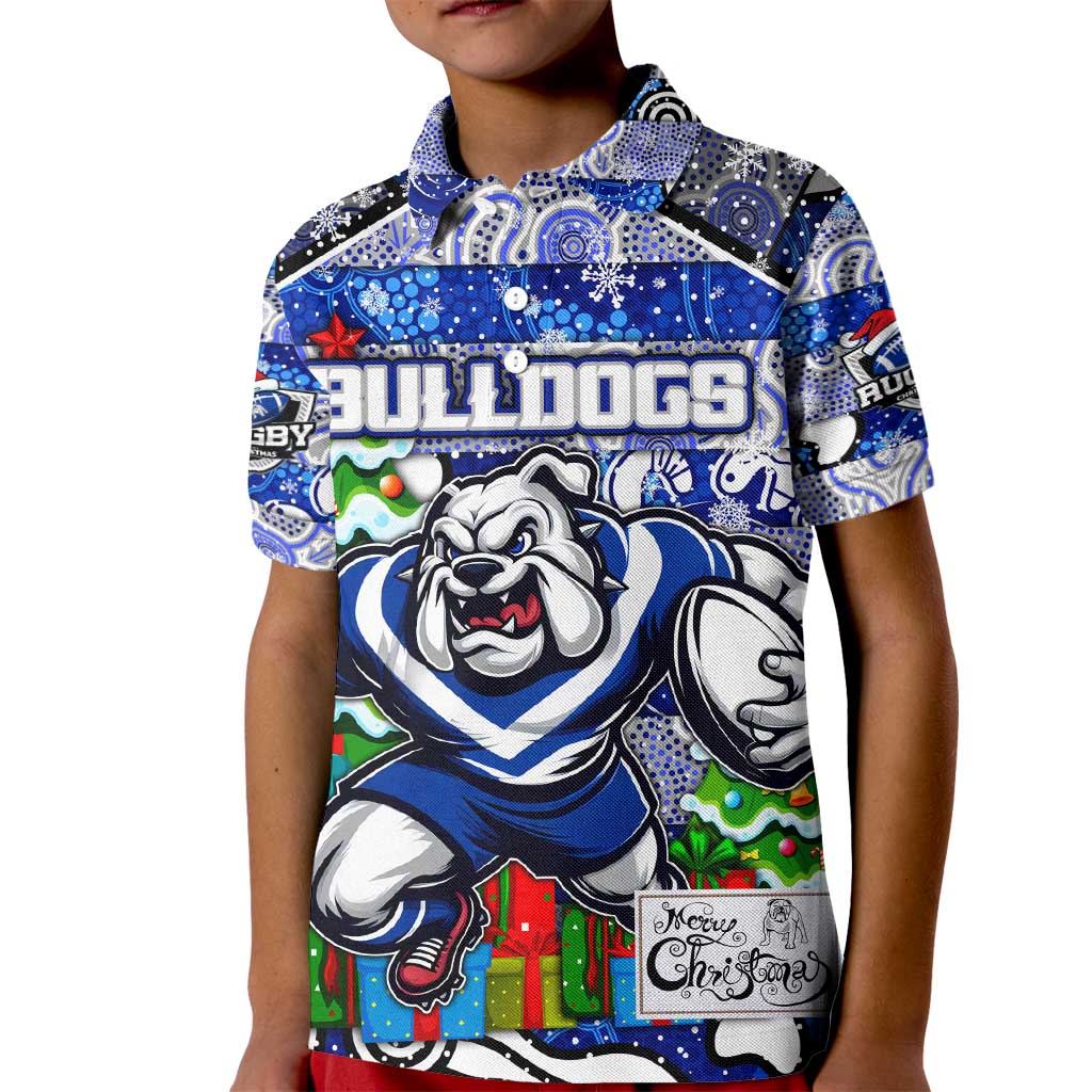 Custom Bulldogs Rugby Merry Christmas Kid Polo Shirt Indigenous Australian Art