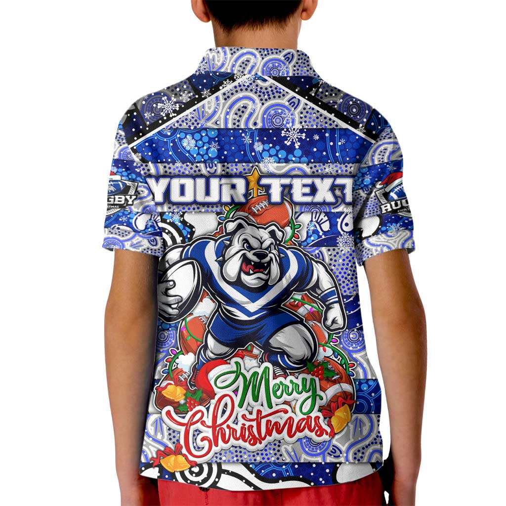 Custom Bulldogs Rugby Merry Christmas Kid Polo Shirt Indigenous Australian Art