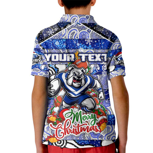 Custom Bulldogs Rugby Merry Christmas Kid Polo Shirt Indigenous Australian Art