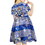 Custom Bulldogs Rugby Merry Christmas Kid Short Sleeve Dress Indigenous Australian Art