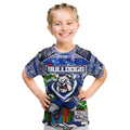 Custom Bulldogs Rugby Merry Christmas Kid T Shirt Indigenous Australian Art