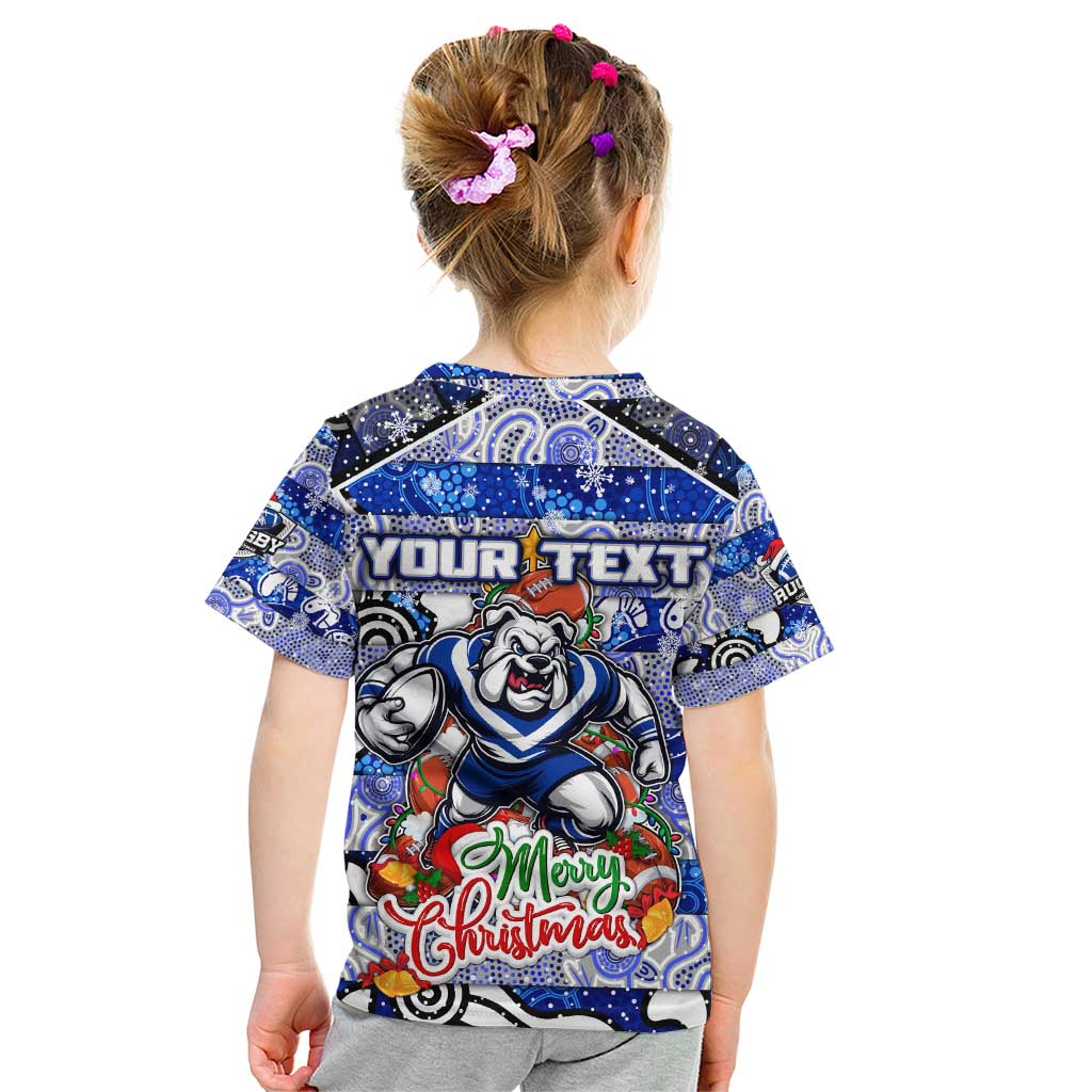 Custom Bulldogs Rugby Merry Christmas Kid T Shirt Indigenous Australian Art