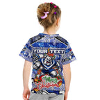 Custom Bulldogs Rugby Merry Christmas Kid T Shirt Indigenous Australian Art