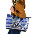 Bulldogs Rugby Merry Christmas Leather Tote Bag Indigenous Australian Art