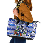 Bulldogs Rugby Merry Christmas Leather Tote Bag Indigenous Australian Art