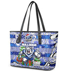 Bulldogs Rugby Merry Christmas Leather Tote Bag Indigenous Australian Art