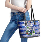 Bulldogs Rugby Merry Christmas Leather Tote Bag Indigenous Australian Art