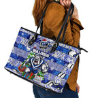 Bulldogs Rugby Merry Christmas Leather Tote Bag Indigenous Australian Art