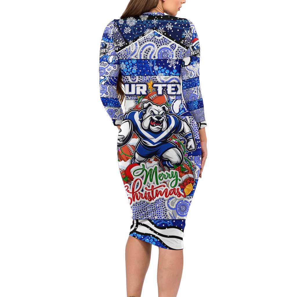 Custom Bulldogs Rugby Merry Christmas Long Sleeve Bodycon Dress Indigenous Australian Art