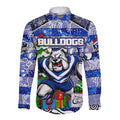 Custom Bulldogs Rugby Merry Christmas Long Sleeve Button Shirt Indigenous Australian Art