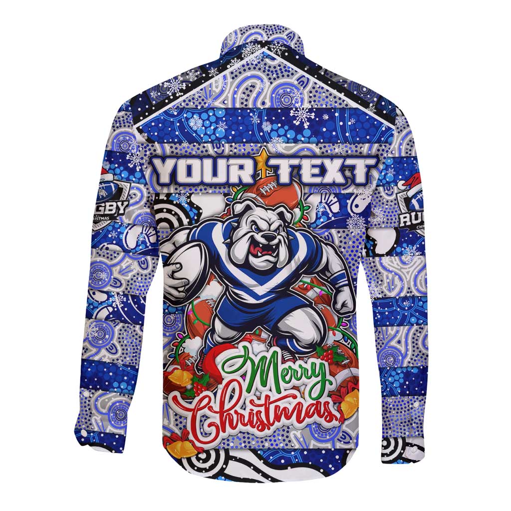 Custom Bulldogs Rugby Merry Christmas Long Sleeve Button Shirt Indigenous Australian Art