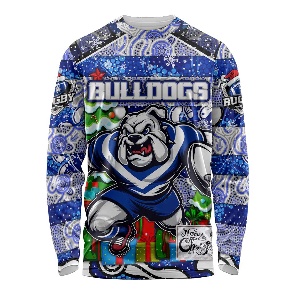 Custom Bulldogs Rugby Merry Christmas Long Sleeve Shirt Indigenous Australian Art