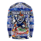 Custom Bulldogs Rugby Merry Christmas Long Sleeve Shirt Indigenous Australian Art