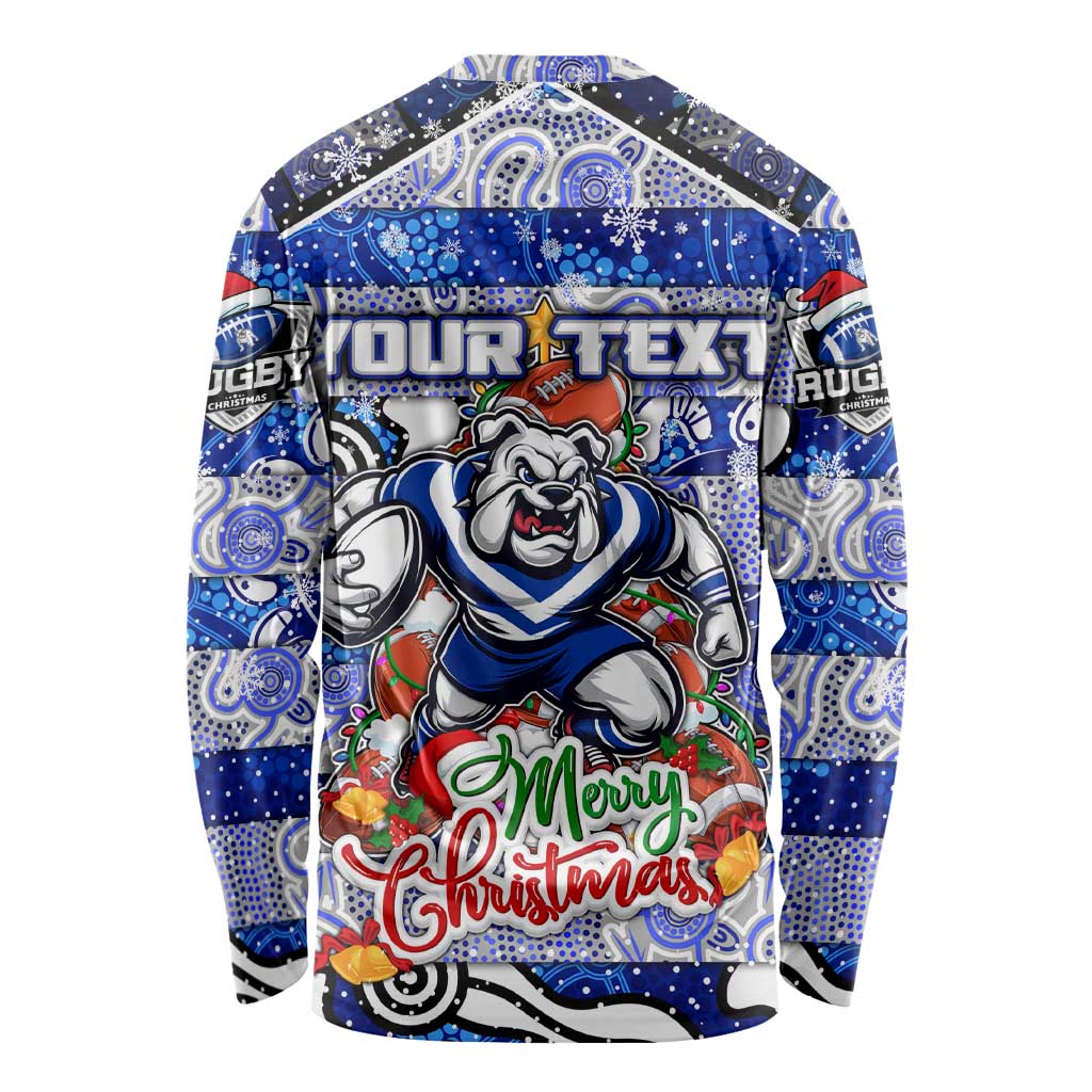 Custom Bulldogs Rugby Merry Christmas Long Sleeve Shirt Indigenous Australian Art