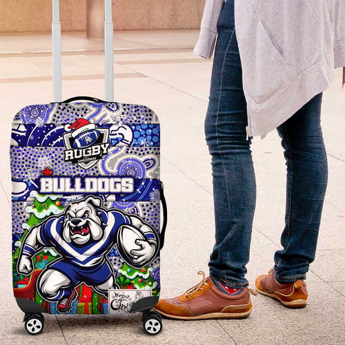 Bulldogs Rugby Merry Christmas Luggage Cover Indigenous Australian Art