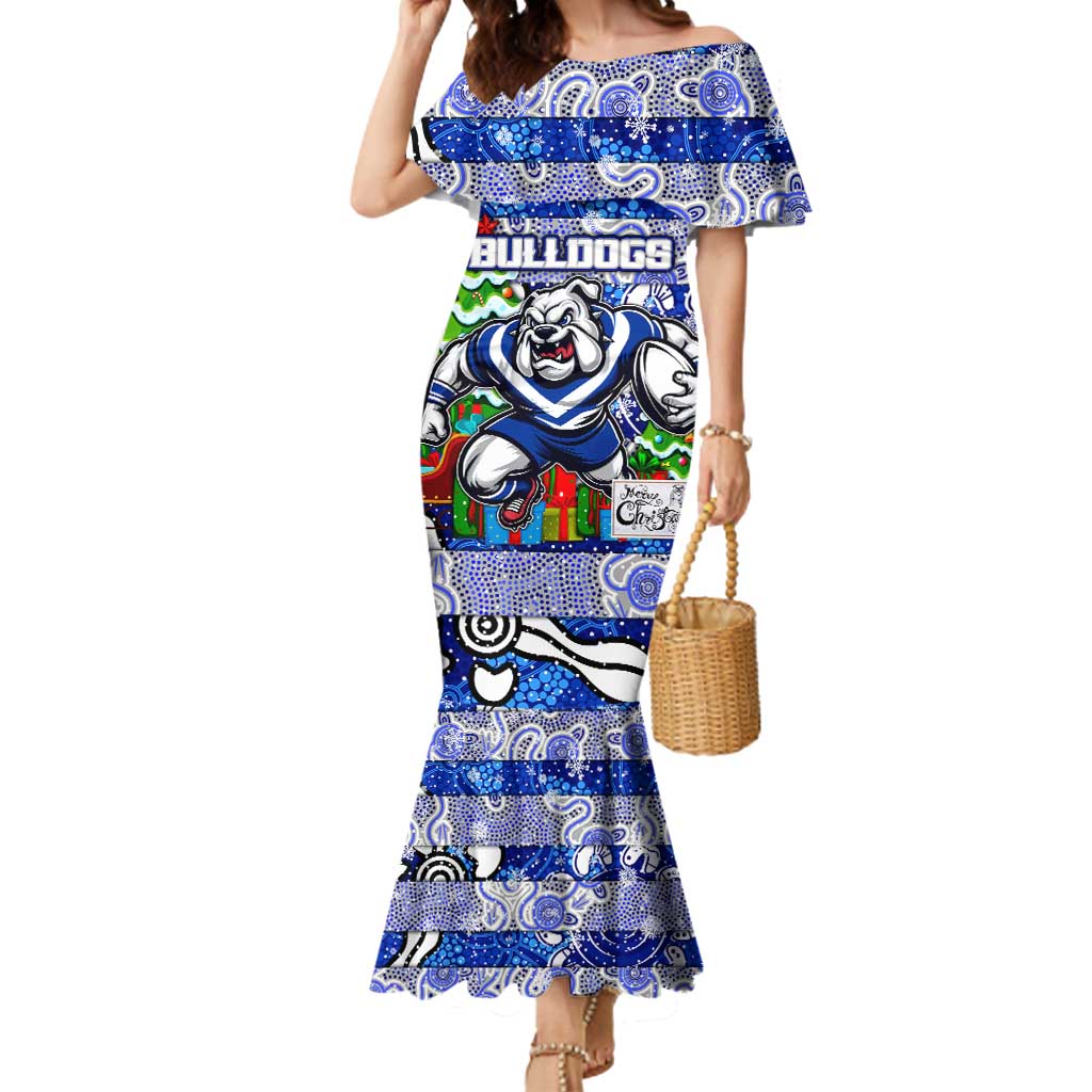 Custom Bulldogs Rugby Merry Christmas Mermaid Dress Indigenous Australian Art