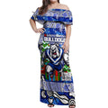 Custom Bulldogs Rugby Merry Christmas Off Shoulder Maxi Dress Indigenous Australian Art