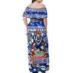 Custom Bulldogs Rugby Merry Christmas Off Shoulder Maxi Dress Indigenous Australian Art
