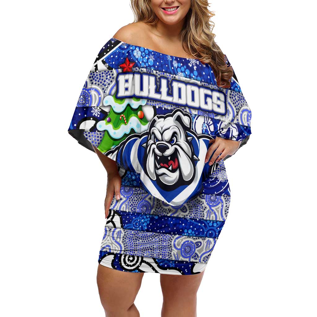 Custom Bulldogs Rugby Merry Christmas Off Shoulder Short Dress Indigenous Australian Art