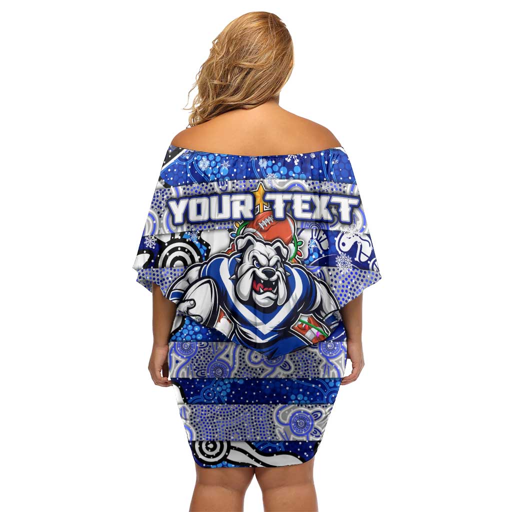 Custom Bulldogs Rugby Merry Christmas Off Shoulder Short Dress Indigenous Australian Art