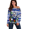 Custom Bulldogs Rugby Merry Christmas Off Shoulder Sweater Indigenous Australian Art