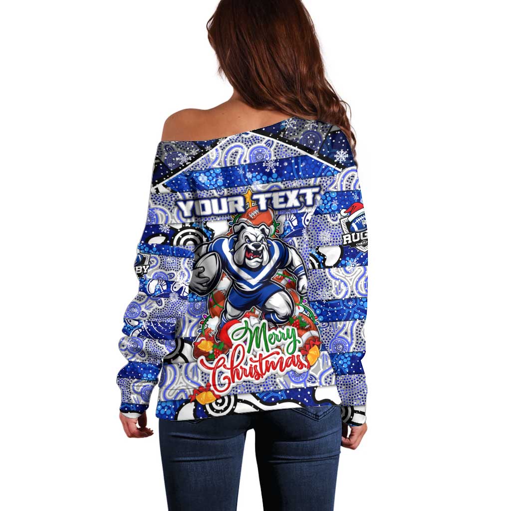Custom Bulldogs Rugby Merry Christmas Off Shoulder Sweater Indigenous Australian Art
