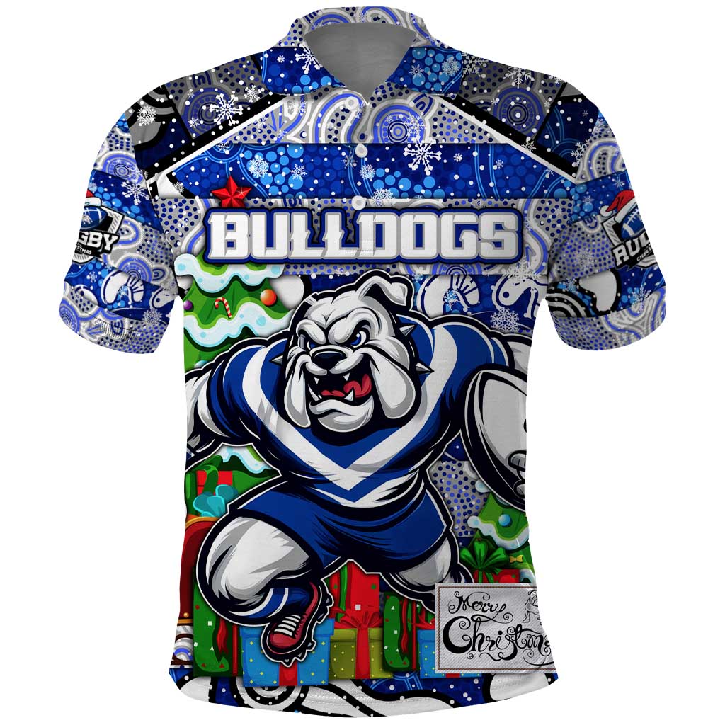 Custom Bulldogs Rugby Merry Christmas Polo Shirt Indigenous Australian Art
