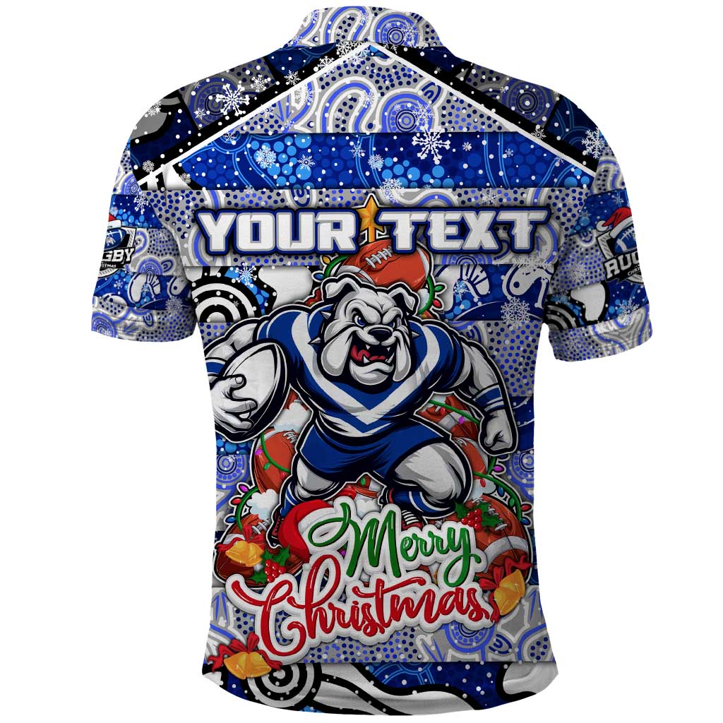 Custom Bulldogs Rugby Merry Christmas Polo Shirt Indigenous Australian Art