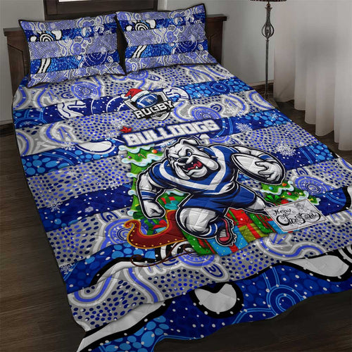 Bulldogs Rugby Merry Christmas Quilt Bed Set Indigenous Australian Art