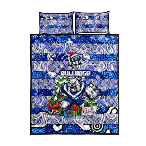 Bulldogs Rugby Merry Christmas Quilt Bed Set Indigenous Australian Art