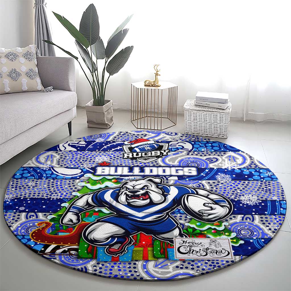 Bulldogs Rugby Merry Christmas Round Carpet Indigenous Australian Art