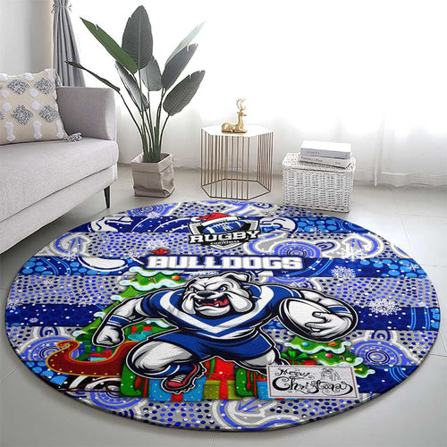 Bulldogs Rugby Merry Christmas Round Carpet Indigenous Australian Art