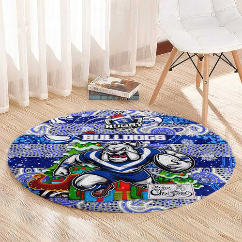 Bulldogs Rugby Merry Christmas Round Carpet Indigenous Australian Art